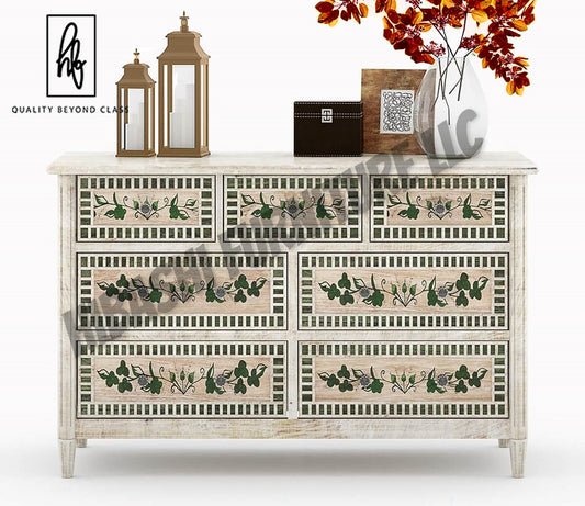 HALINA Handpainted Mango Wood 7 Drawer Bedroom Dresser – handcrafted solid wood furniture
