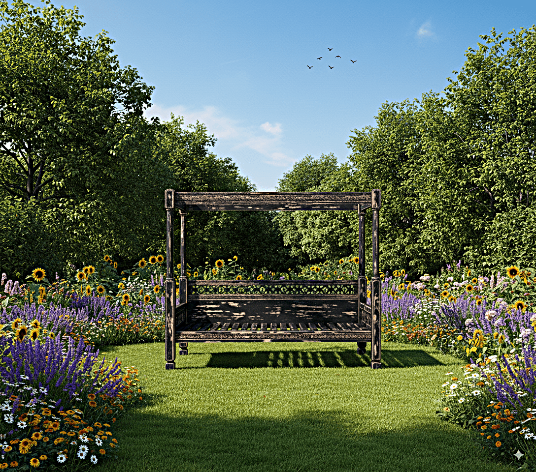 Hand Carved Canopy Style Solid Wooden Daybed / OutDoor Seating - Furniture Home LLC