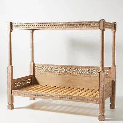 Hand Carved Canopy Style Solid Wooden Daybed / OutDoor Seating – handcrafted solid wood furniture