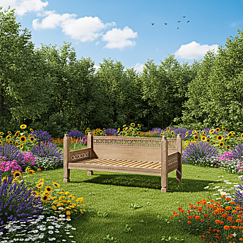 Hand Carved Canopy Style Solid Wooden Daybed / OutDoor Seating – handcrafted solid wood furniture