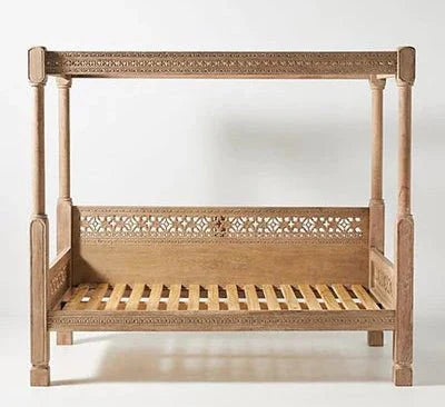 Hand-Carved Canopy Style Solid Wood Daybed / OutDoor Seating