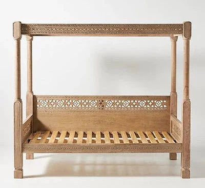 Hand Carved Canopy Style Solid Wooden Daybed / OutDoor Seating – handcrafted solid wood furniture
