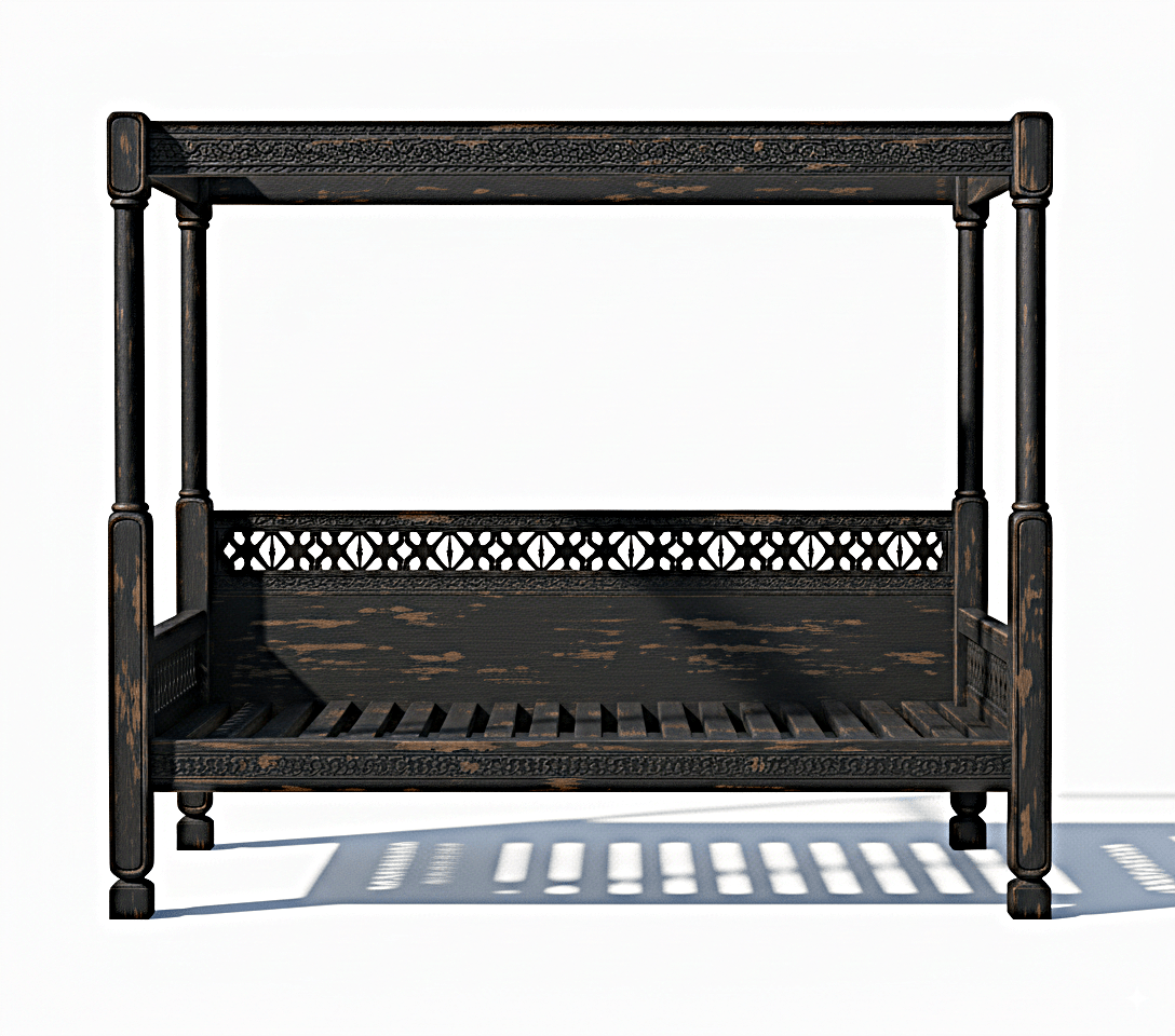 Hand Carved Canopy Style Solid Wooden Daybed / OutDoor Seating – handcrafted solid wood furniture