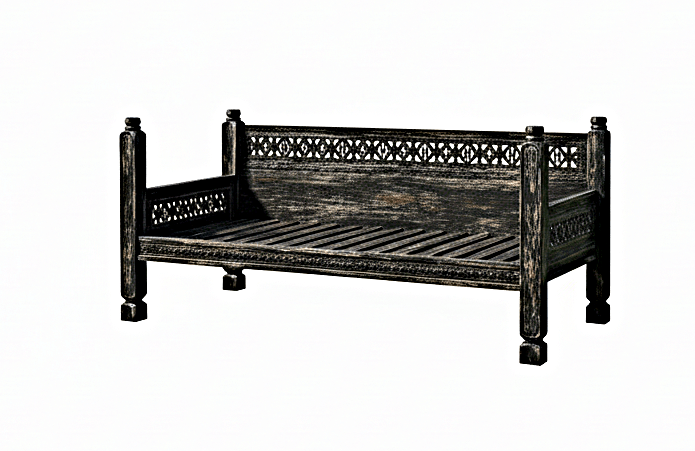 Hand Carved Canopy Style Solid Wooden Daybed / OutDoor Seating – handcrafted solid wood furniture