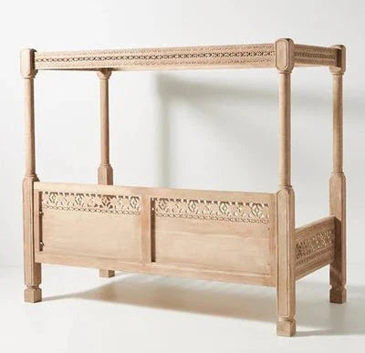 Hand Carved Canopy Style Solid Wooden Daybed / OutDoor Seating – handcrafted solid wood furniture