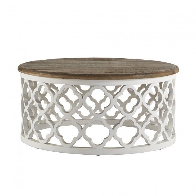 Hand Carved Floral Round Coffee Table – handcrafted solid wood furniture