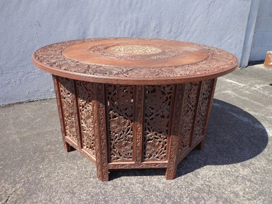 Hand Carved Indian Teak Wood bone inlay table – handcrafted solid wood furniture