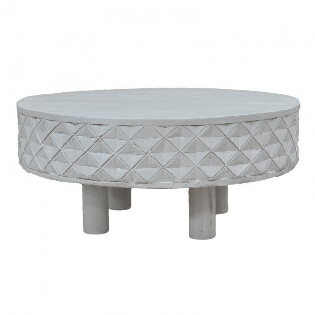 Hand Carved Round Coffee Table with Legs – handcrafted solid wood furniture