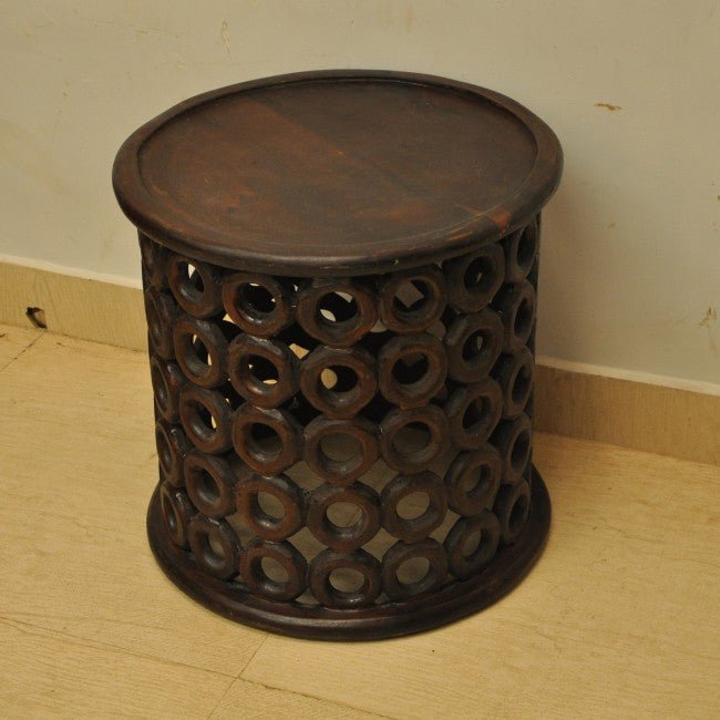 Hand Carved Round Wooden Coffee Table Small – handcrafted solid wood furniture