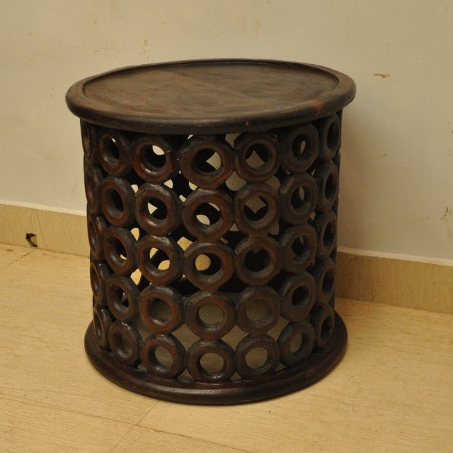 Hand Carved Round Wooden Coffee Table Small – handcrafted solid wood furniture