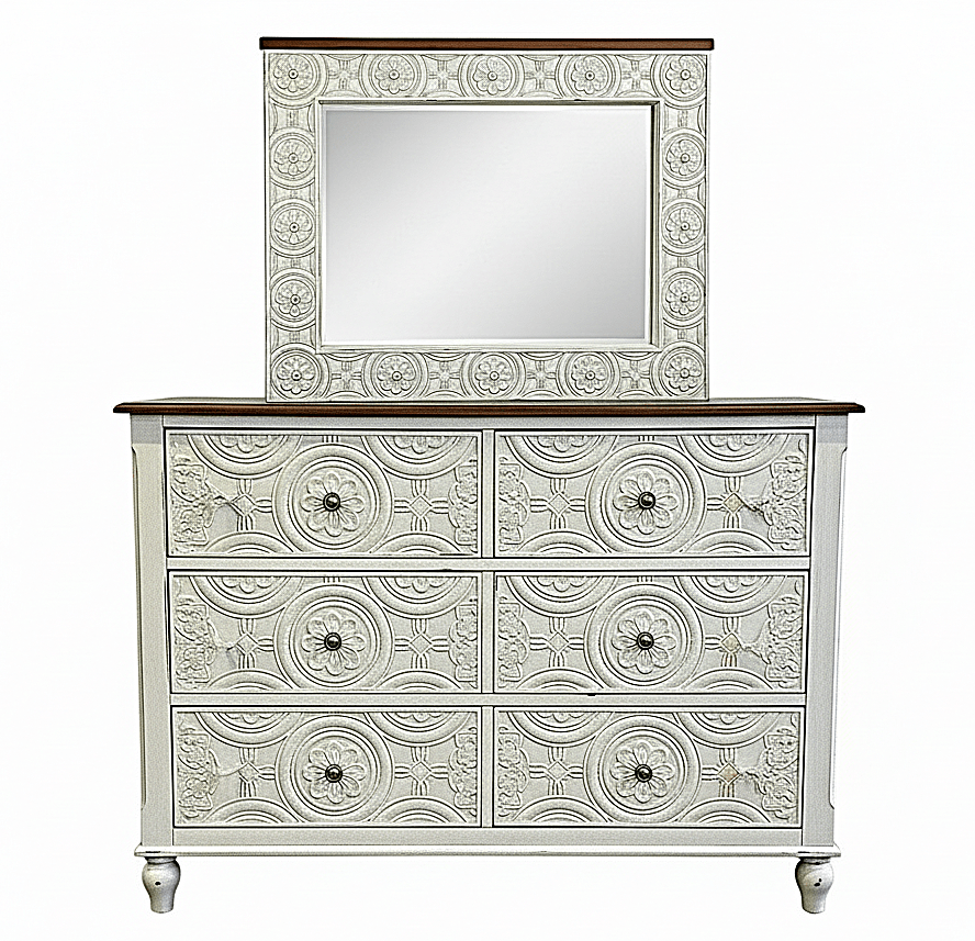 Hand - Carved Whitewash Panel Platform Bed & 5 - Piece Luxury Bedroom Set – handcrafted solid wood furniture