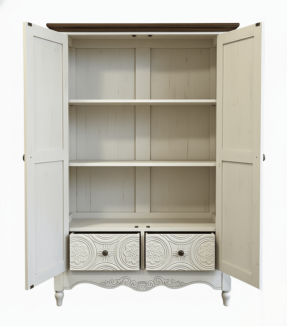 Hand - Carved Whitewash Panel Platform Bed & 5 - Piece Luxury Bedroom Set – handcrafted solid wood furniture