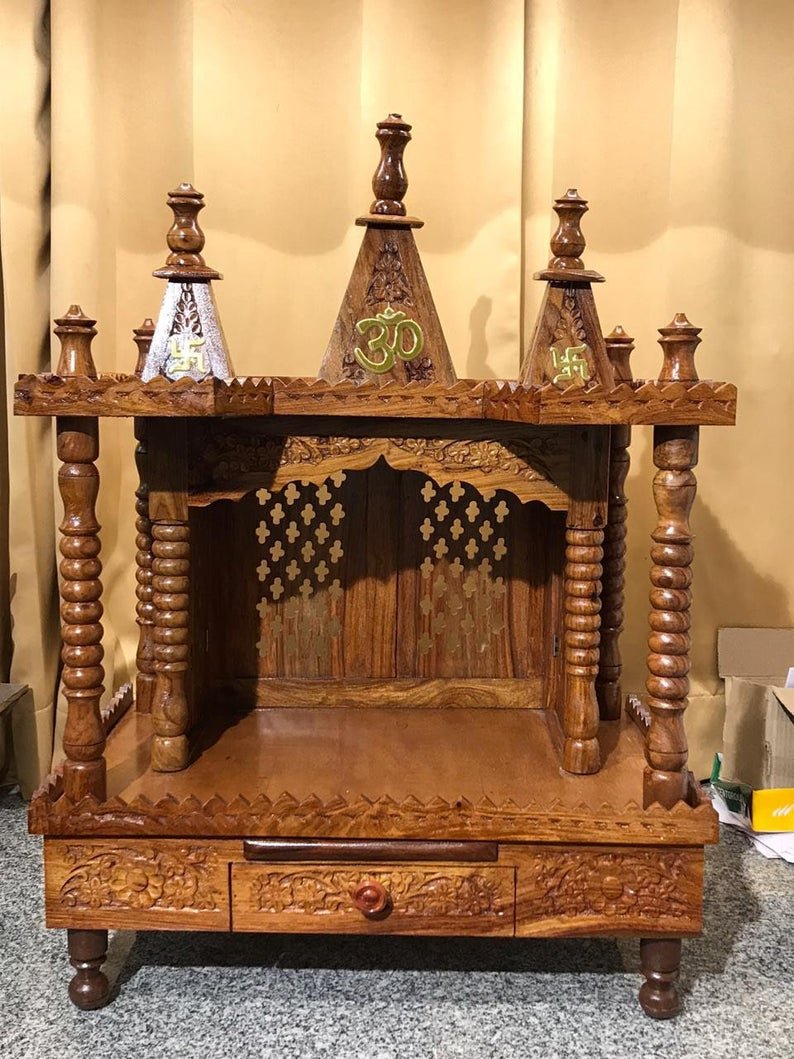 Hand Carved wooden Temple / Puja Ghar / Hand Made Indian Temple – handcrafted solid wood furniture