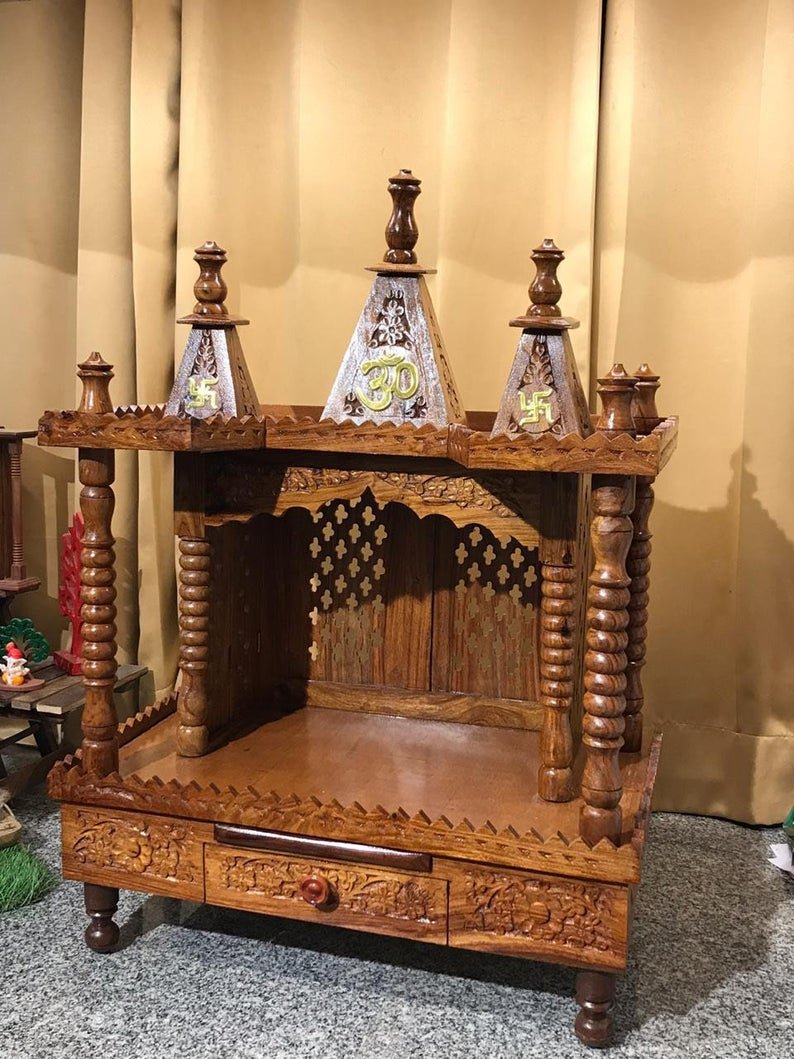 Hand Carved wooden Temple / Puja Ghar / Hand Made Indian Temple – handcrafted solid wood furniture