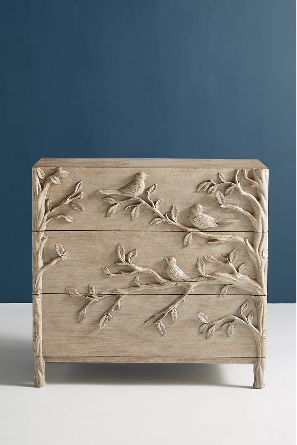 Handcarved Ornithology Three - Drawer Dresser – handcrafted solid wood furniture