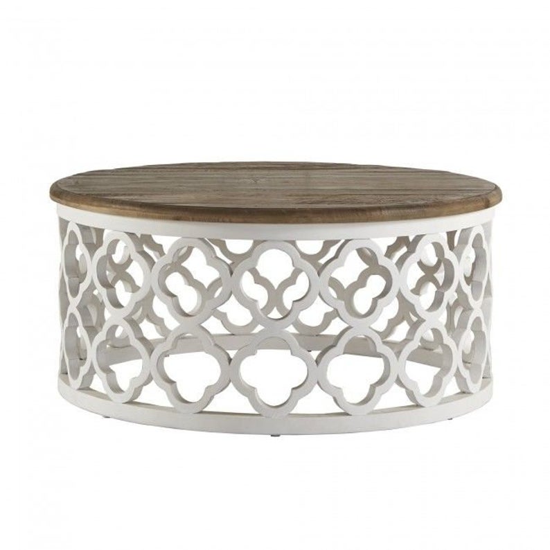 Handmade Wooden Round Coffee Jali Table, Indian Carved Handmade solid Wooden Table – handcrafted solid wood furniture