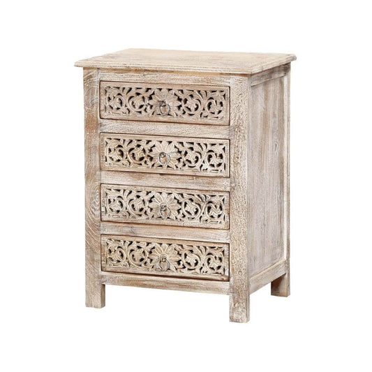 Furniture Home - Antique Hand Carved Bedside Table Whitewash – handcrafted solid wood furniture