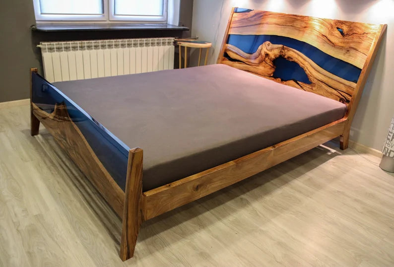 Epoxy Blue Nile Solid Wooden Bed