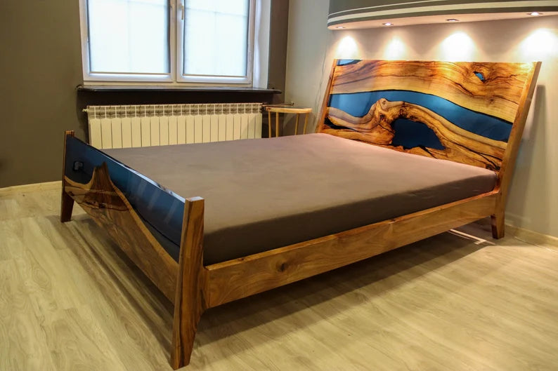 Epoxy Blue Nile Solid Wooden Bed