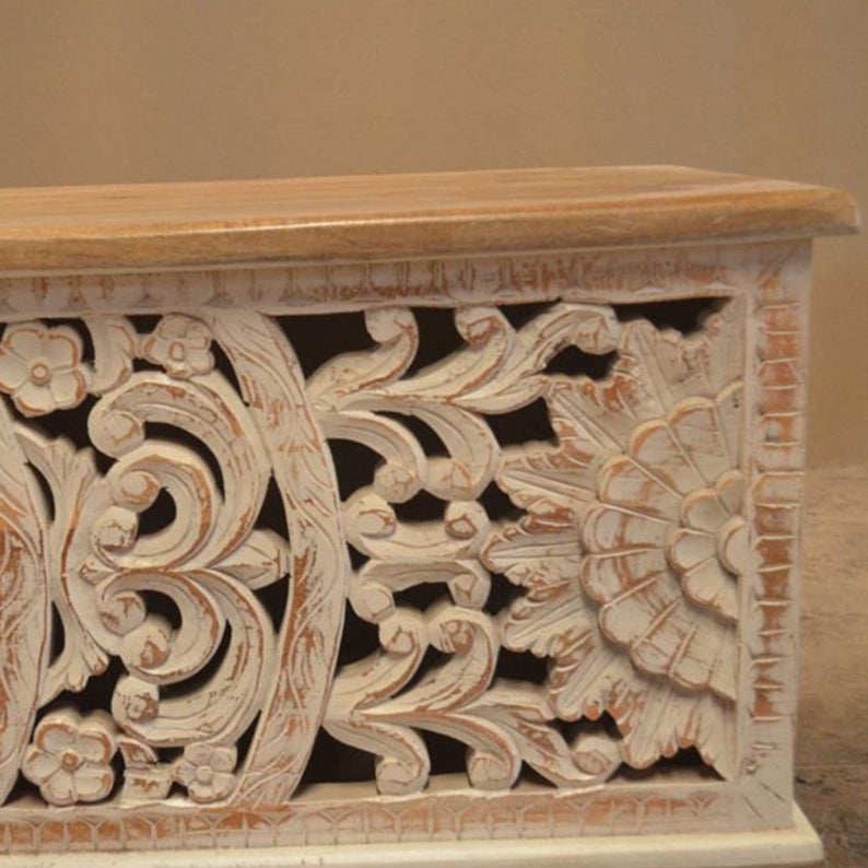 JALI Hand Carved Chest Box, handmade Footboard runner Storage chest