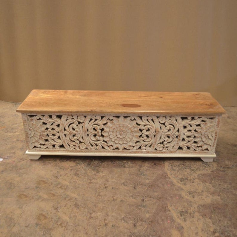 JALI Hand Carved Chest Box, handmade Footboard runner Storage chest