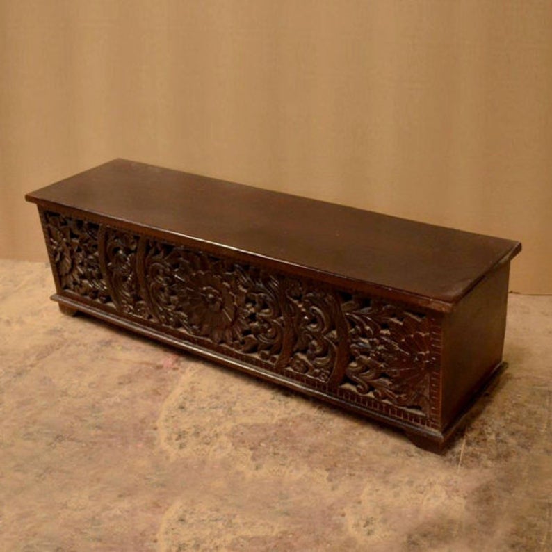 JALI Hand Carved Chest Box, handmade Footboard runner Storage chest