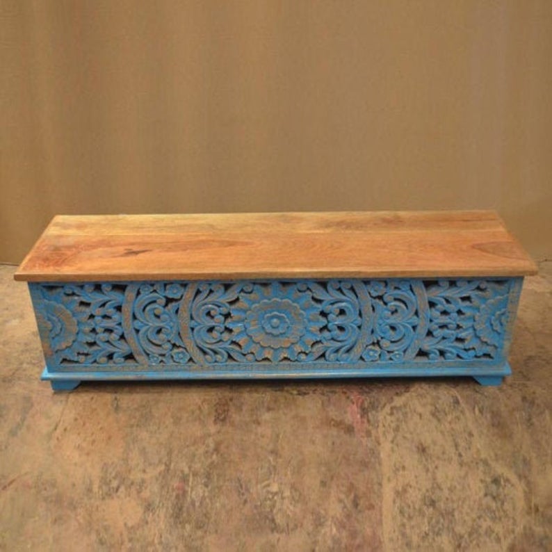 JALI Hand Carved Chest Box, handmade Footboard runner Storage chest