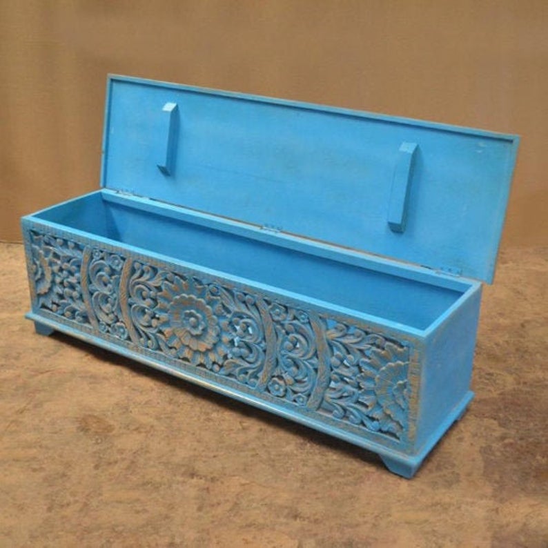 JALI Hand Carved Chest Box, handmade Footboard runner Storage chest