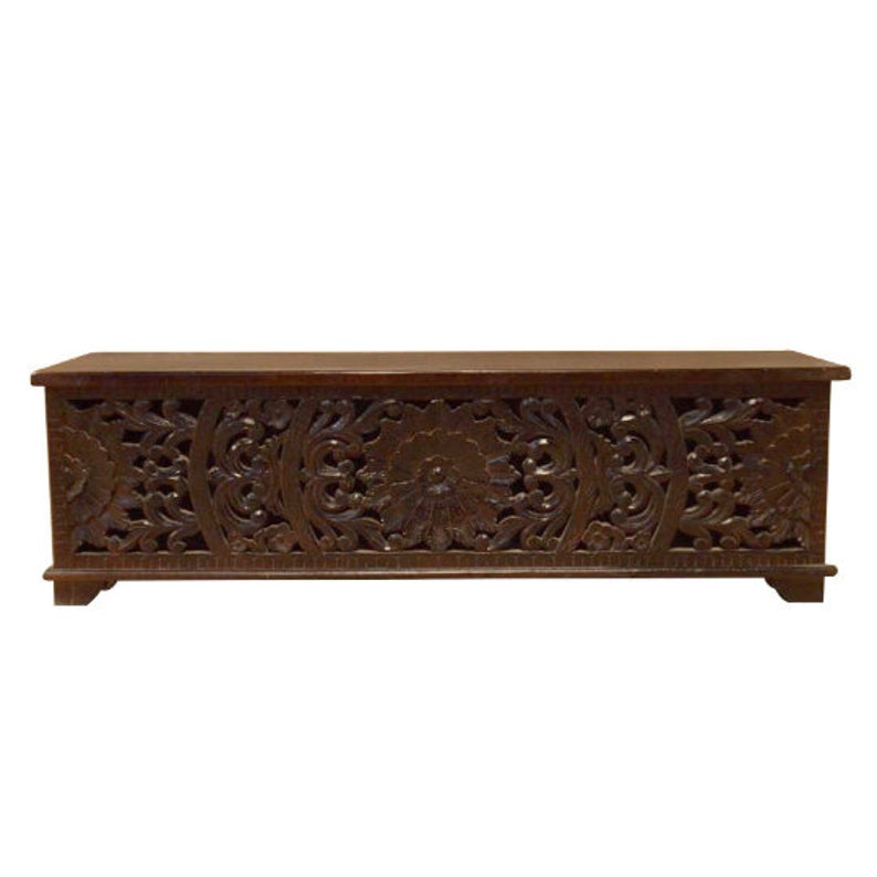 JALI Hand Carved Chest Box, handmade Footboard runner Storage chest