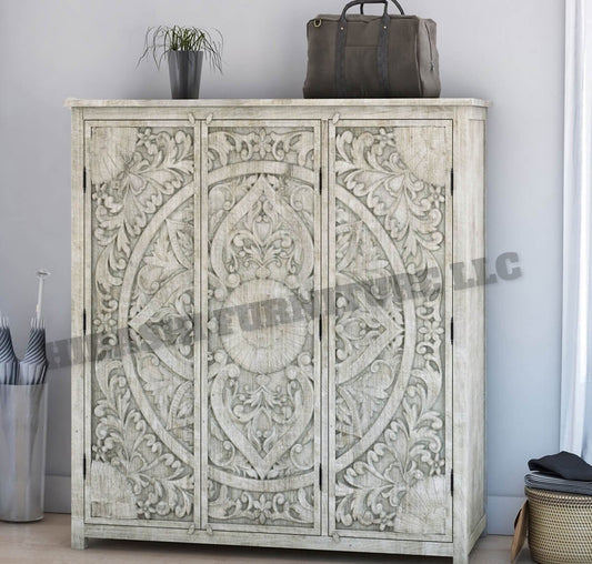 ILANO Hand - carved Solid Mango Wood 3 - door Armoire – handcrafted solid wood furniture