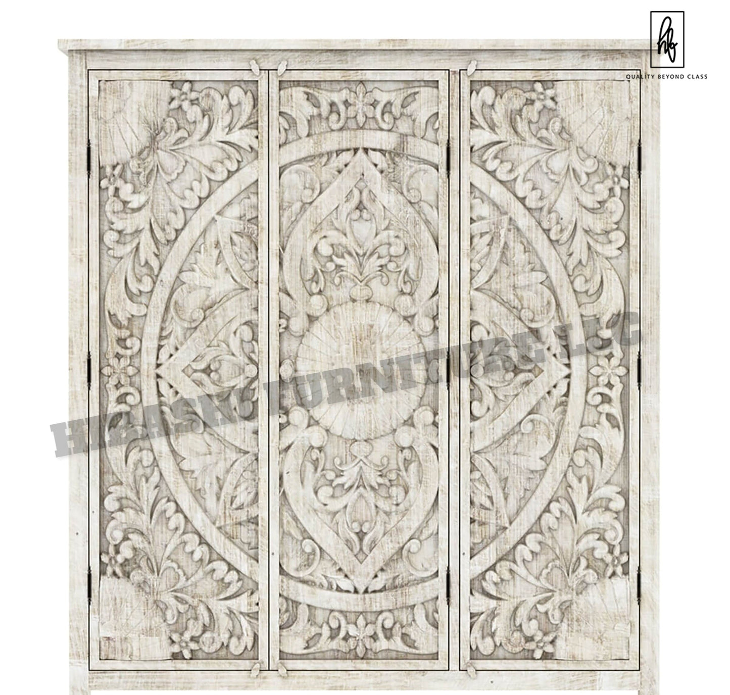 ILANO Hand - carved Solid Mango Wood 3 - door Armoire - Furniture Home LLC
