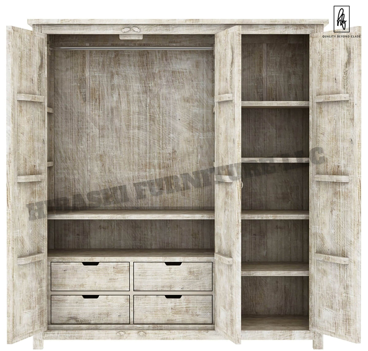 ILANO Hand - carved Solid Mango Wood 3 - door Armoire by Furniture Home LLC – handcrafted solid wood furniture made in India