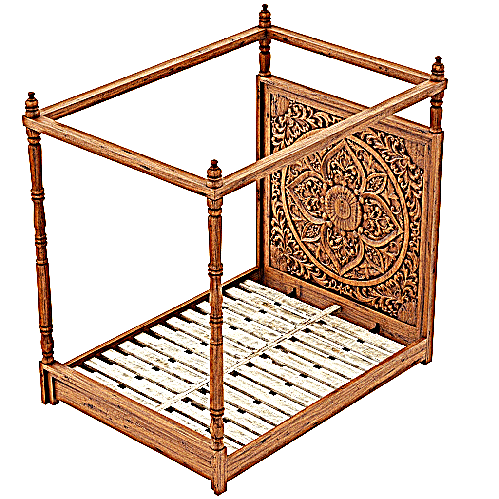 Ilano Weathered Hand - carved Solid Mango Wood Canopy Platform Bed – handcrafted solid wood furniture