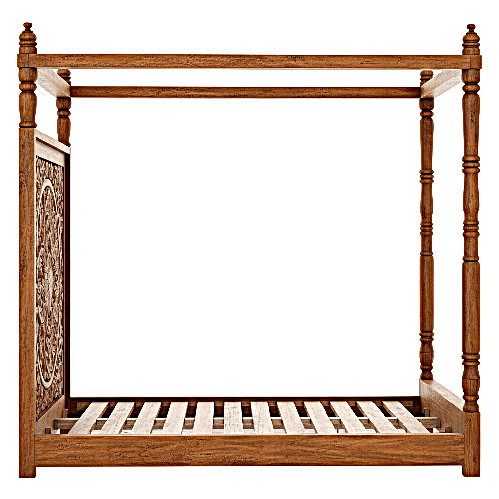 Ilano Weathered Hand - carved Solid Mango Wood Canopy Platform Bed – handcrafted solid wood furniture
