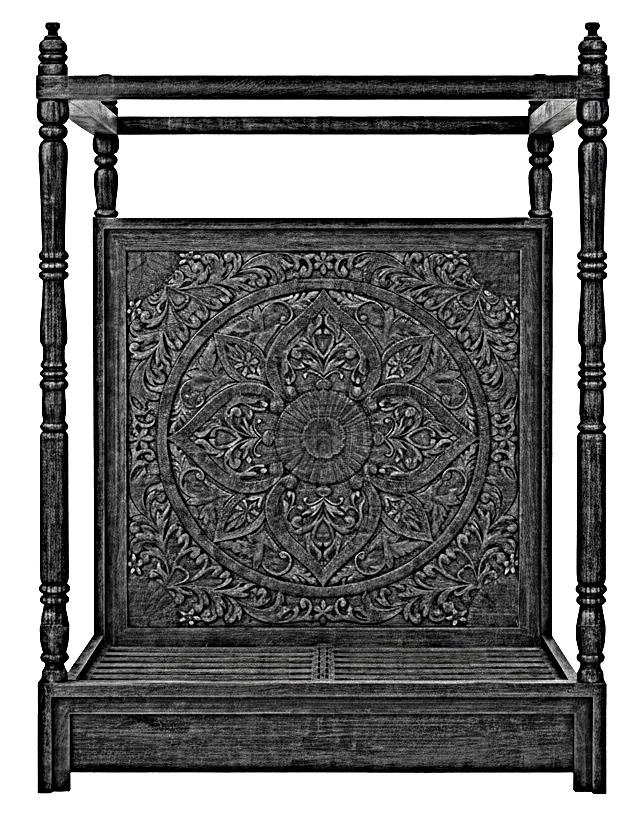 Ilano Weathered Hand-Carved Solid Mango Wood Canopy Platform Bed – handcrafted solid wood furniture