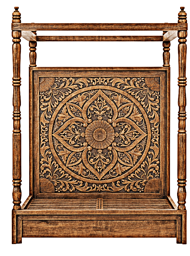 Ilano Weathered Hand - carved Solid Mango Wood Canopy Platform Bed – handcrafted solid wood furniture