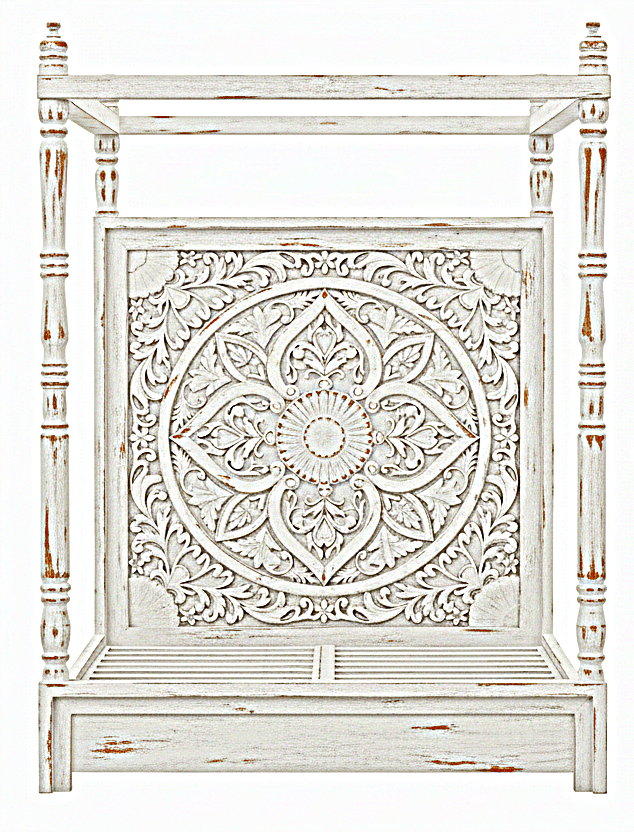 Ilano Weathered Hand - carved Solid Mango Wood Canopy Platform Bed – handcrafted solid wood furniture