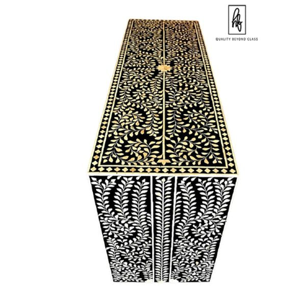 Handmade Bone inlay Solid wooden console table/ camel bone inlaid floral design sideboard console table