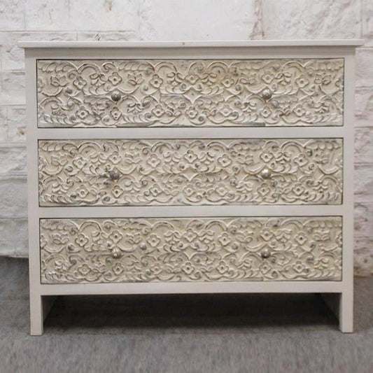 India Handcarved Mango Wood 3 Drawer Dresser – handcrafted solid wood furniture