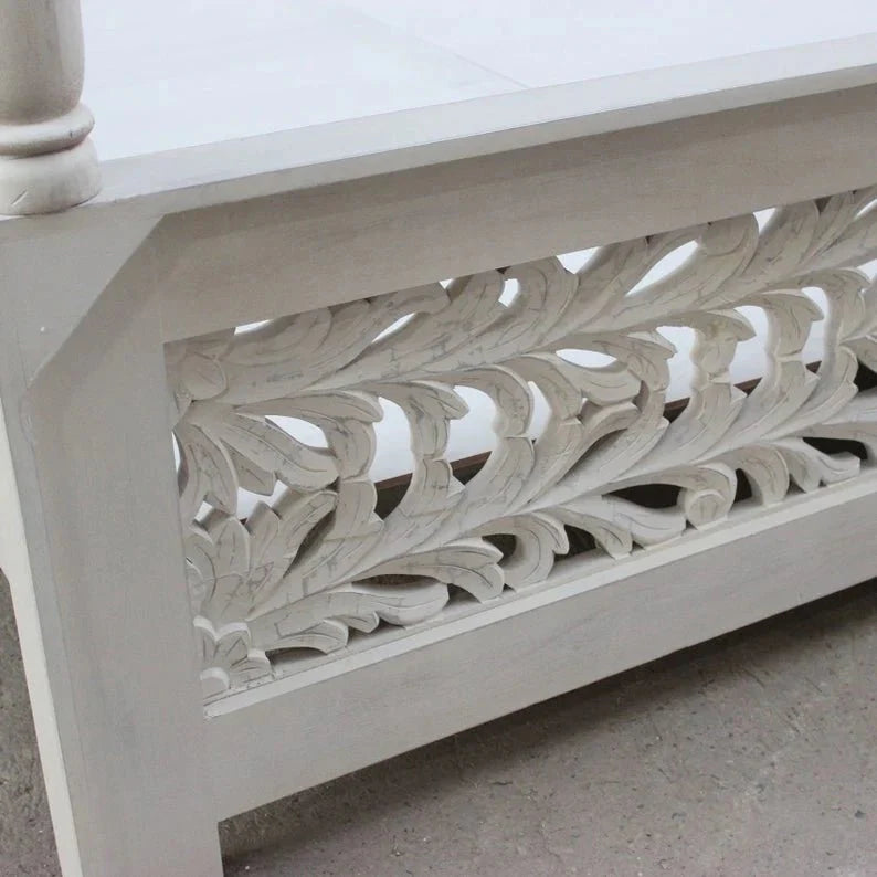 Indian Hand - Carved Wood Canopy Platform Platform Bed Frame – handcrafted solid wood furniture