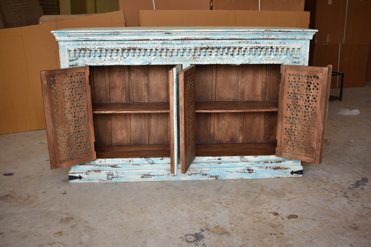 Jali Design Hand Carved Sideboard, Buffet Table Cabinet, Hall Table, Storage Cabinet – handcrafted solid wood furniture