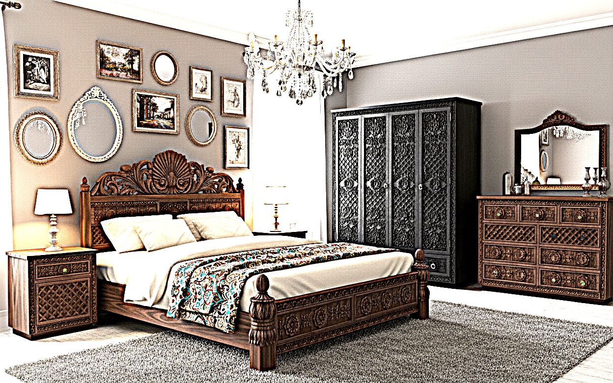 Juffair Hand - Carved Solid Wood Platform Bed – handcrafted solid wood furniture