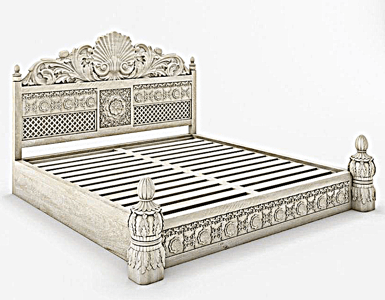 Juffair Hand - Carved Solid Wood Platform Bed – handcrafted solid wood furniture