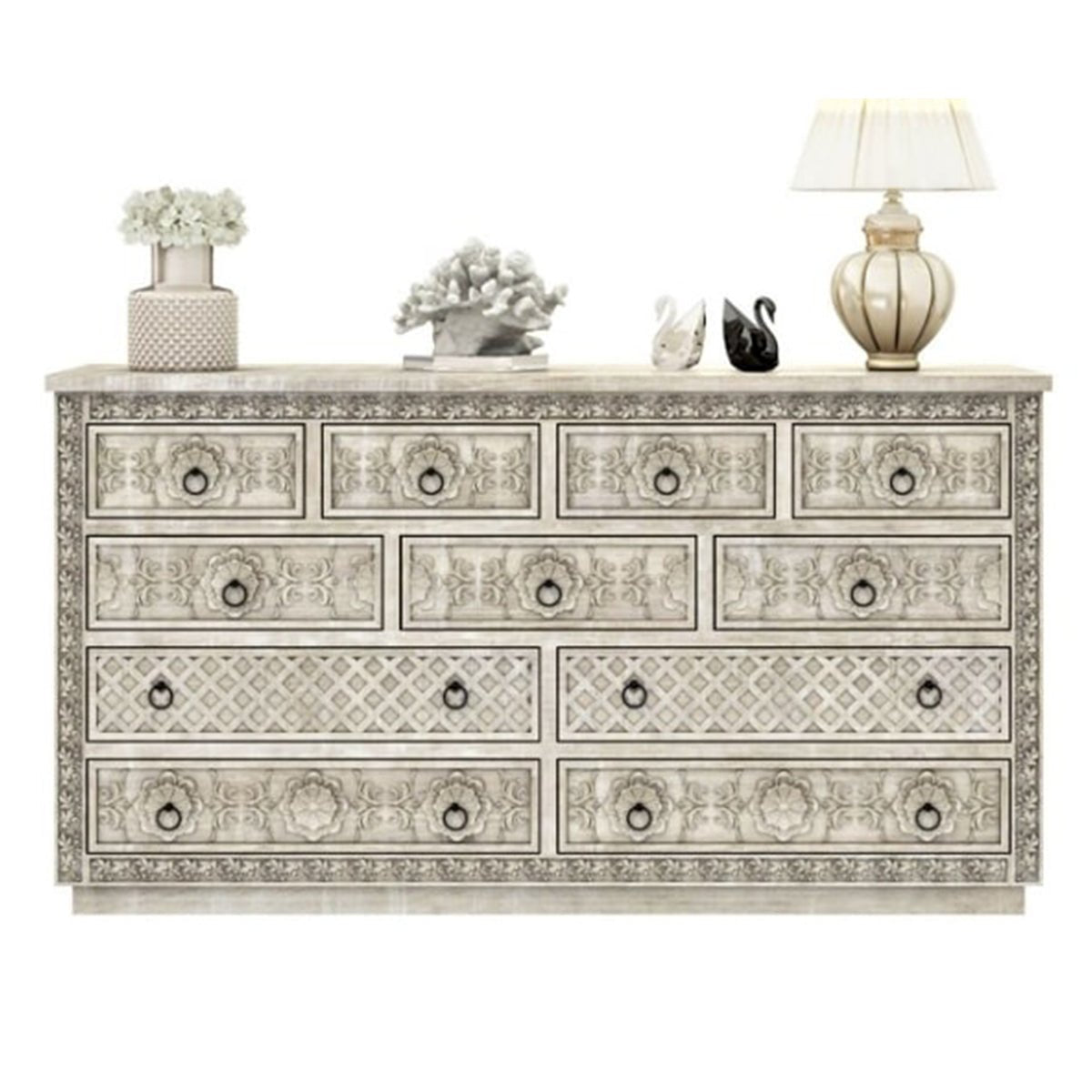 Juffair Hand Carved Wooden eleven Drawer Dresser – handcrafted solid wood furniture