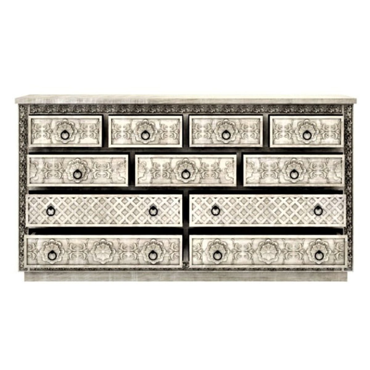 Juffair Hand Carved Wooden eleven Drawer Dresser – handcrafted solid wood furniture