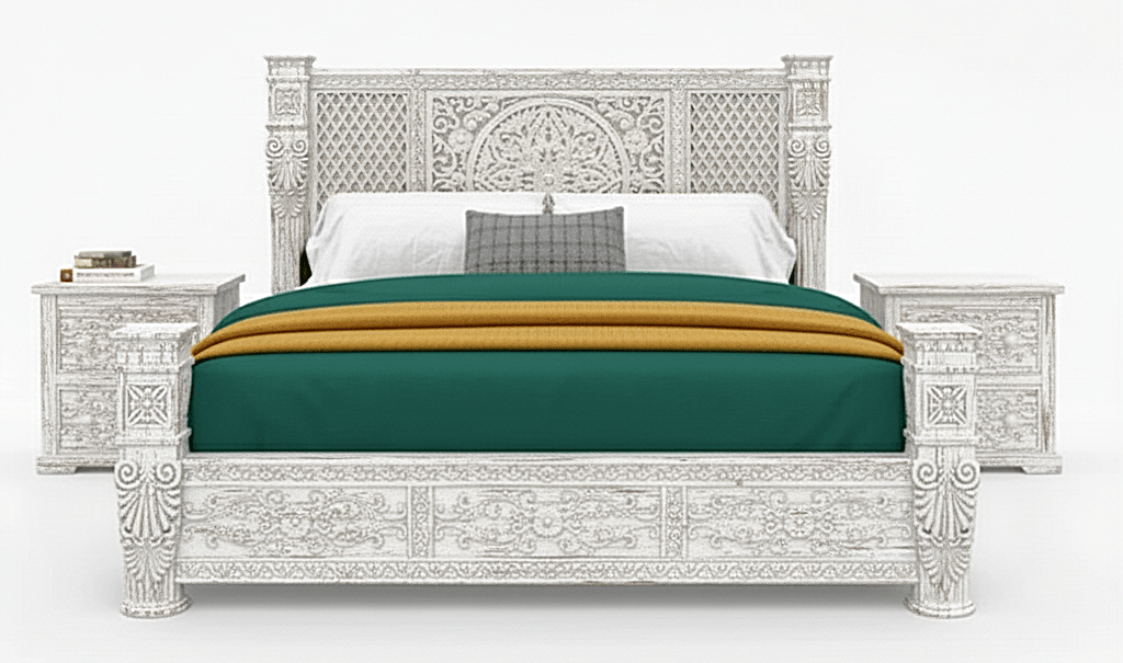 Kasbah Hand - Carved Solid Wooden Platform Bed / Bedroom Set – handcrafted solid wood furniture