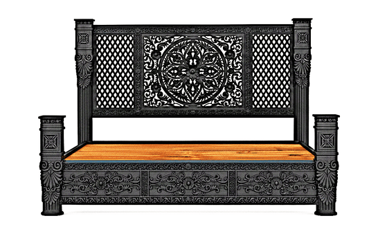 Kasbah Hand-Carved Solid Wooden Platform Bed/Bedroom Set – handcrafted solid wood furniture
