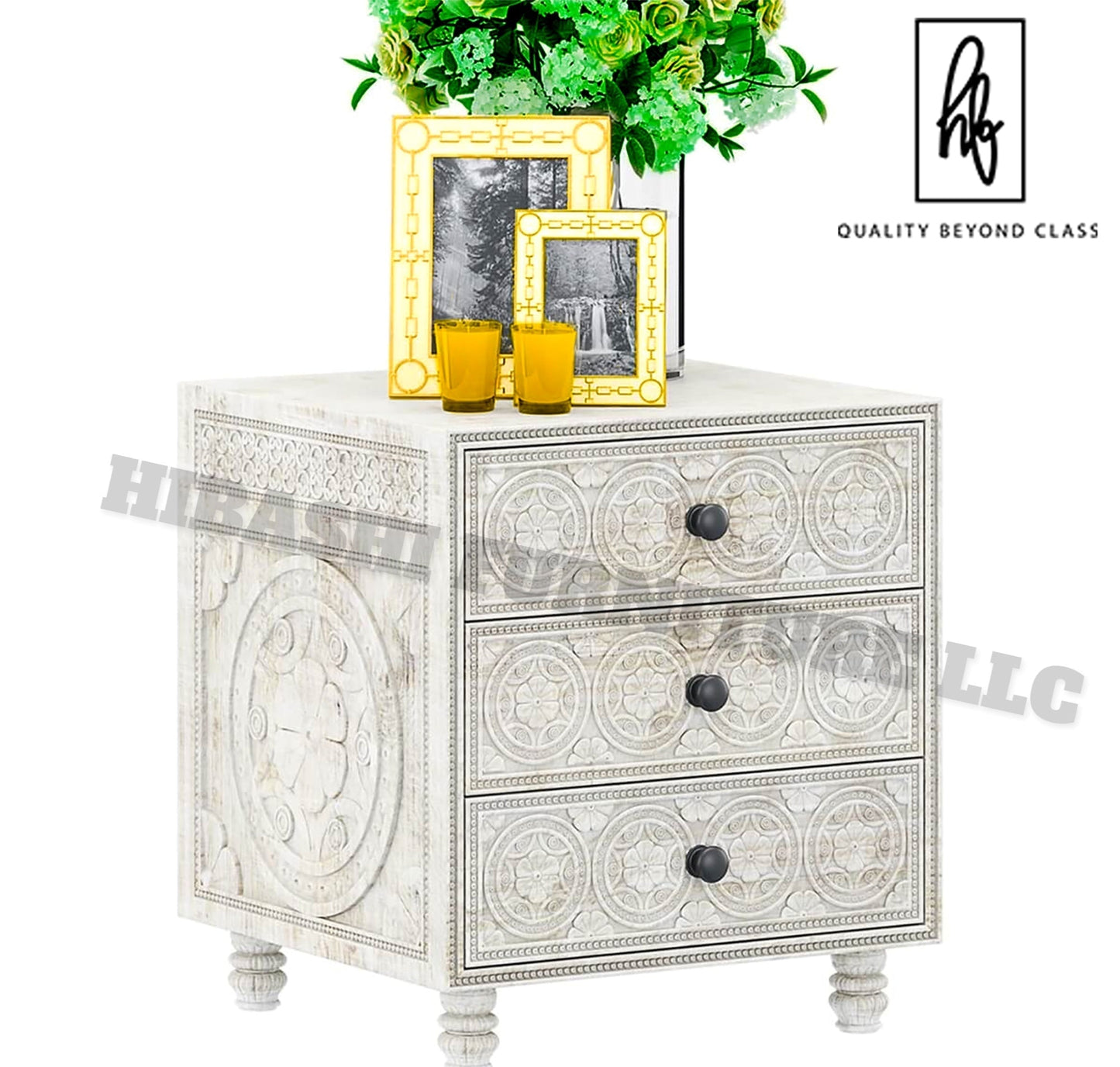 KHALIFA Hand carved Bedside Table – handcrafted solid wood furniture