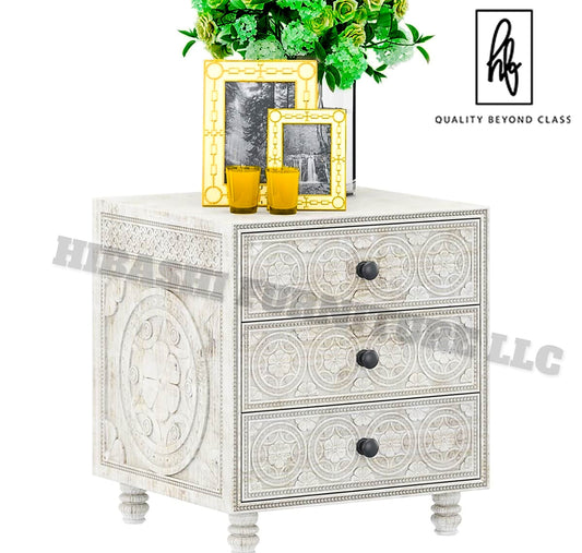KHALIFA Hand carved Bedside Table – handcrafted solid wood furniture