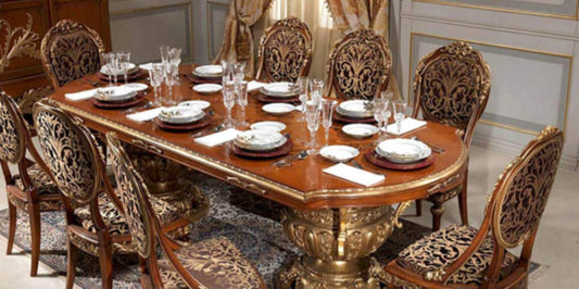 KING HAND CARVED ROYAL CARVING DESIGN DINING TABLE SET – handcrafted solid wood furniture